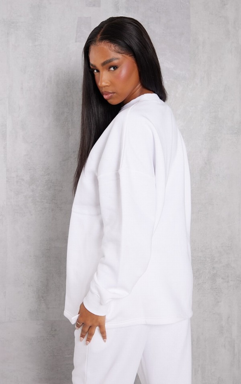 White Pretty Little Thing Oversized Split Hem Sweatshirts | MVARQWI-18