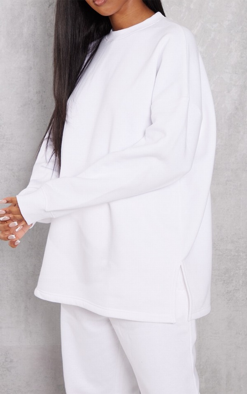 White Pretty Little Thing Oversized Split Hem Sweatshirts | MVARQWI-18