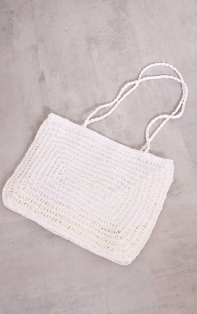 White Pretty Little Thing Oversized Straw Tote Bags | ESBVINY-24