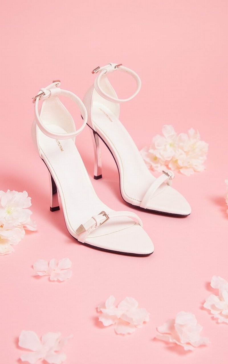 White Pretty Little Thing PU Barely Double Strap Stiletto Detail Heels | LAWFIBN-30