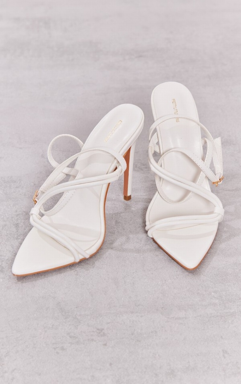 White Pretty Little Thing PU Point Toe Cross Over Strapped High Heels | KMBTWEO-12