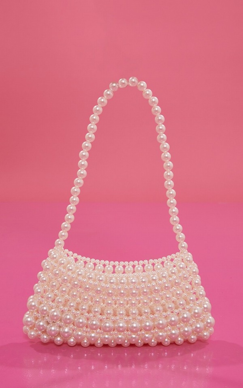 White Pretty Little Thing Pearl Shoulder Bags | OTRJGMU-84