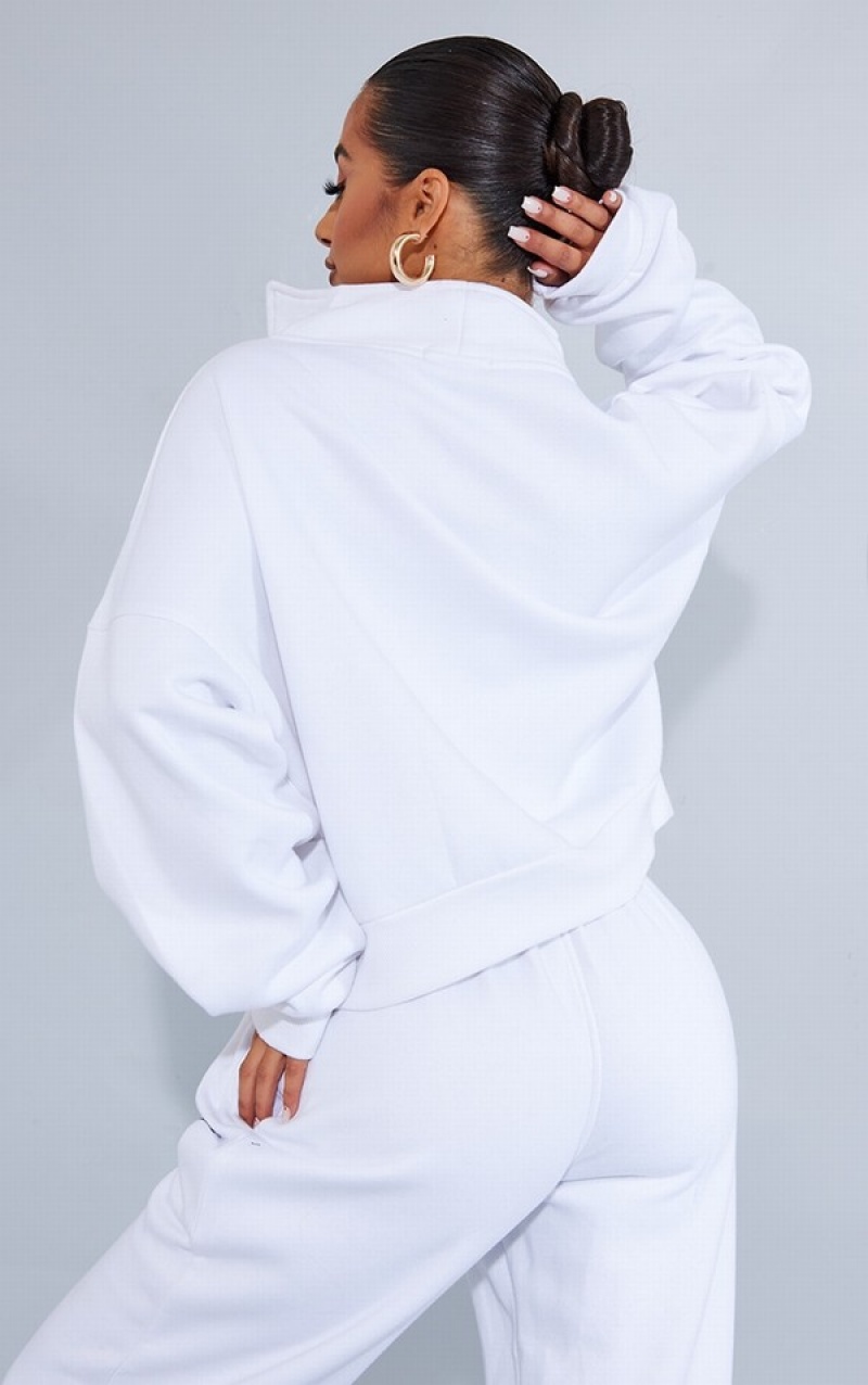 White Pretty Little Thing Petite Half Zip Oversized Sweatshirts | JNMLKCS-23