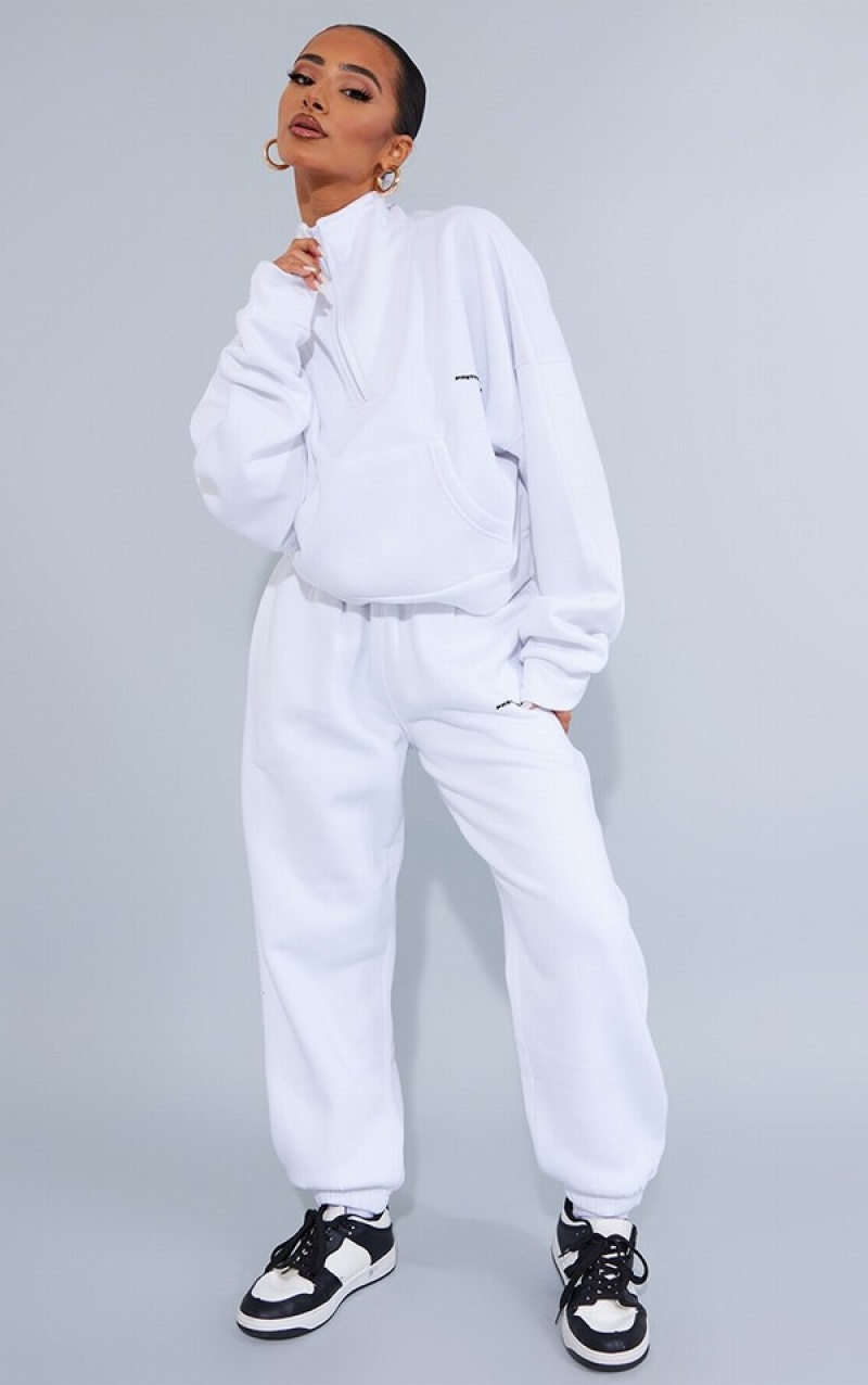 White Pretty Little Thing Petite Half Zip Oversized Sweatshirts | JNMLKCS-23