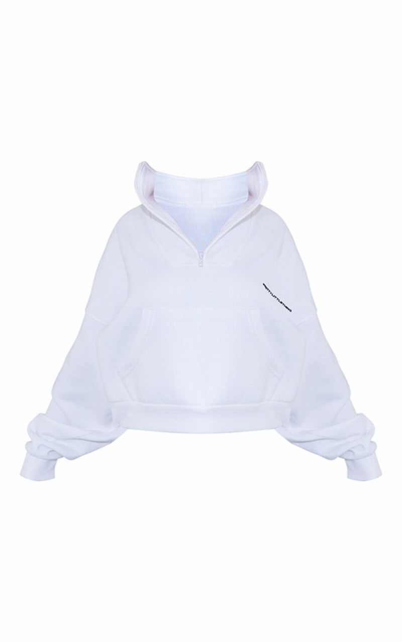 White Pretty Little Thing Petite Half Zip Oversized Sweatshirts | JNMLKCS-23