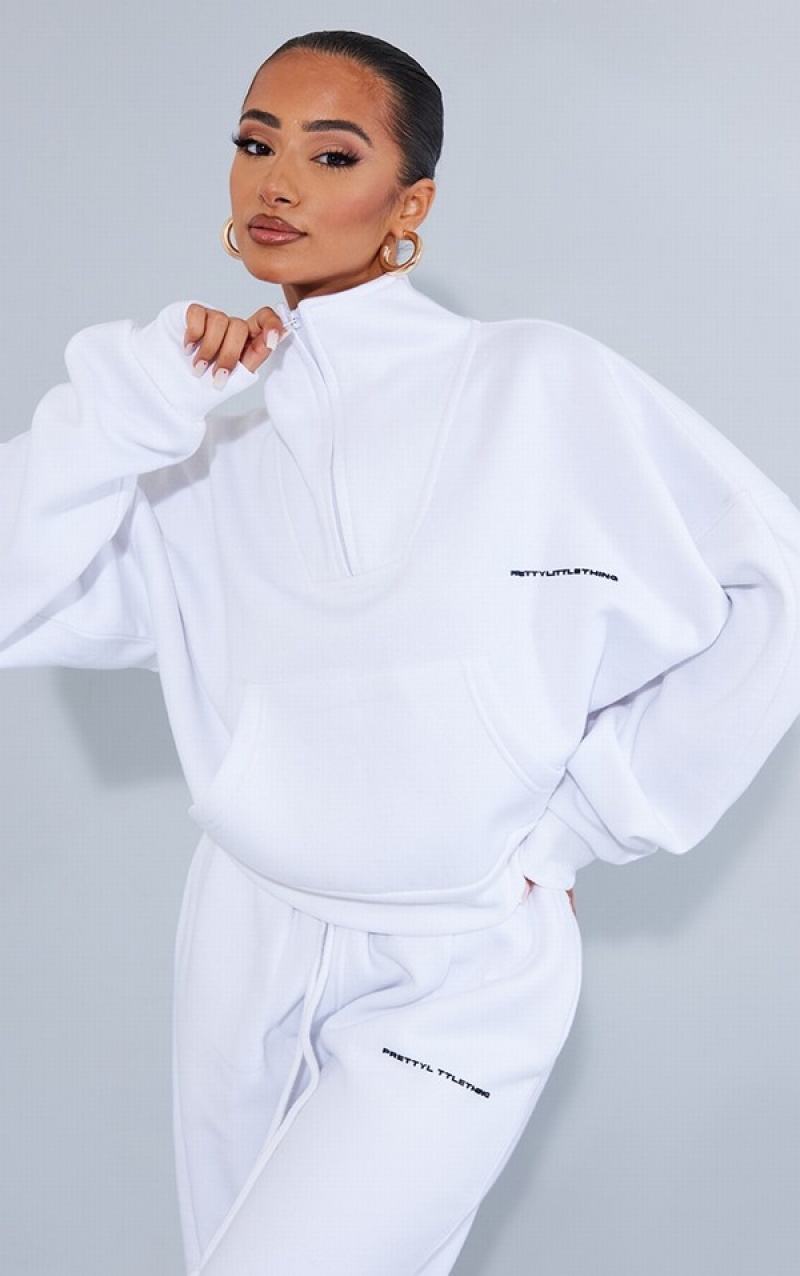 White Pretty Little Thing Petite Half Zip Oversized Sweatshirts | JNMLKCS-23