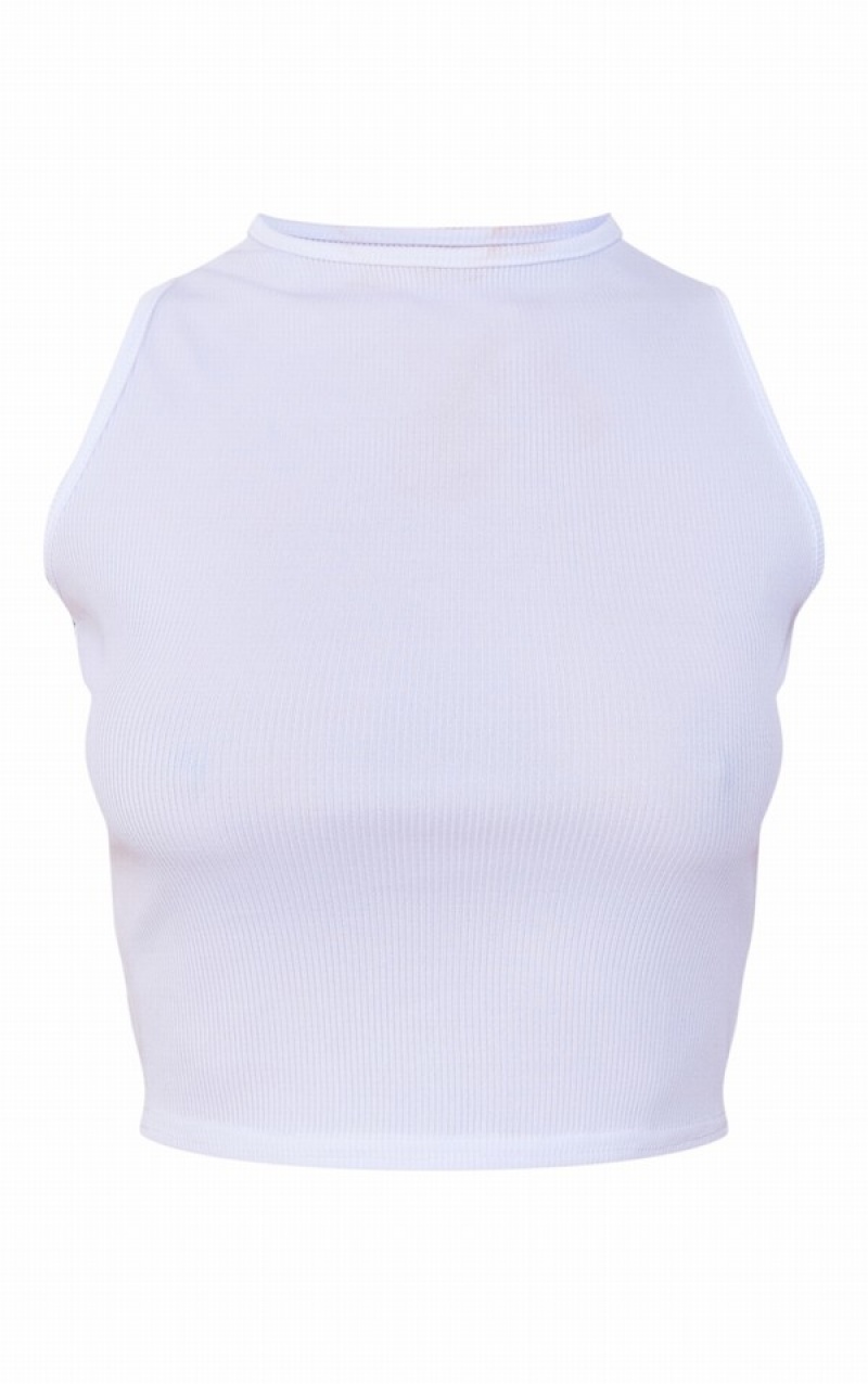 White Pretty Little Thing Petite Rib Racer Neck Tanks | BRTWLQS-06