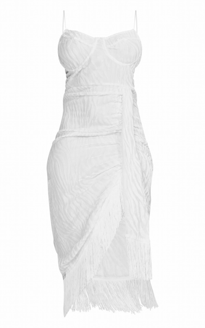 White Pretty Little Thing Plus Devore Tassel Detail UnderwiDraped Dresses | PGSMOFC-13