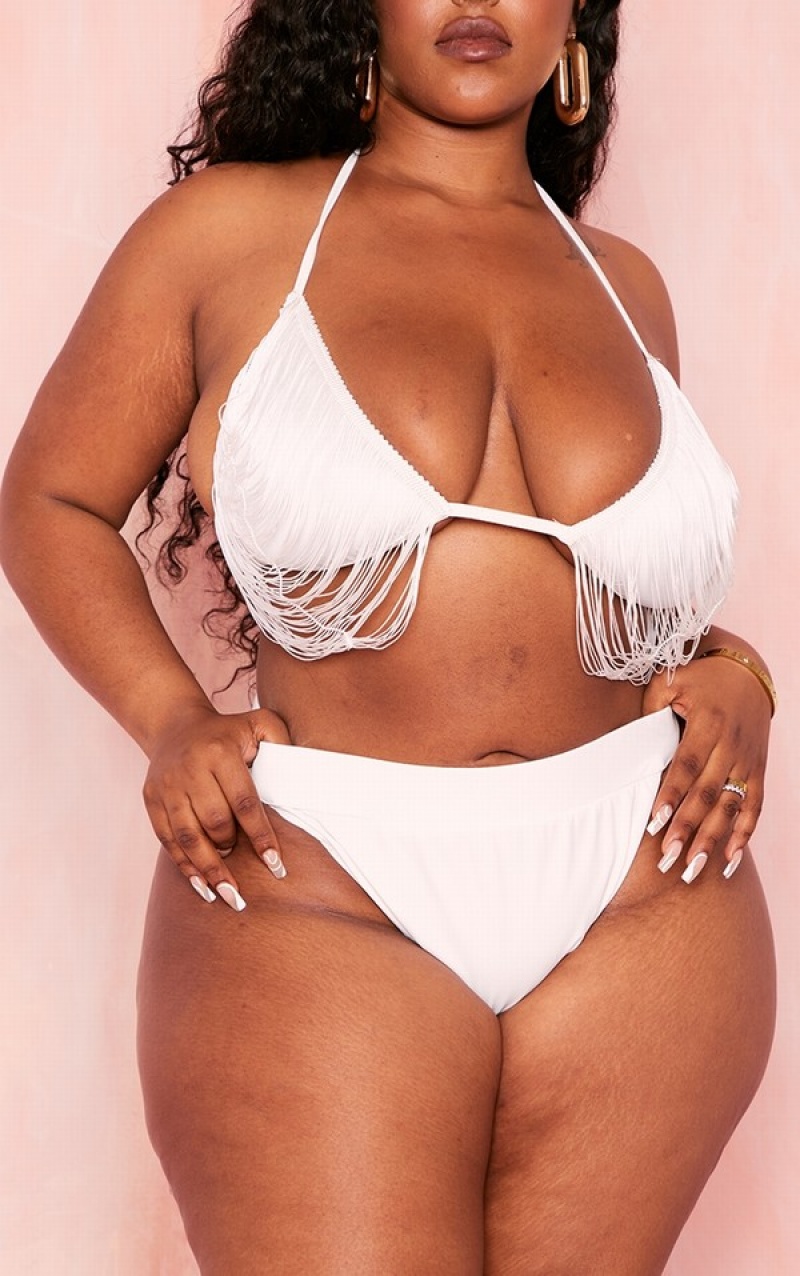 White Pretty Little Thing Plus High Leg Bikini Bottoms | OSVCBUR-76