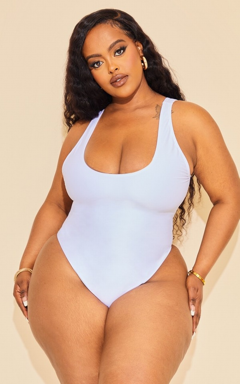 White Pretty Little Thing Plus Scoop Neck Swimsuits | NEGQFYW-45