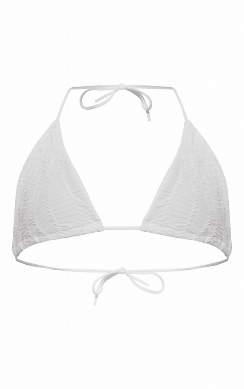 White Pretty Little Thing Plus TextuTriangle Bikini Tops | YDVKTOU-48