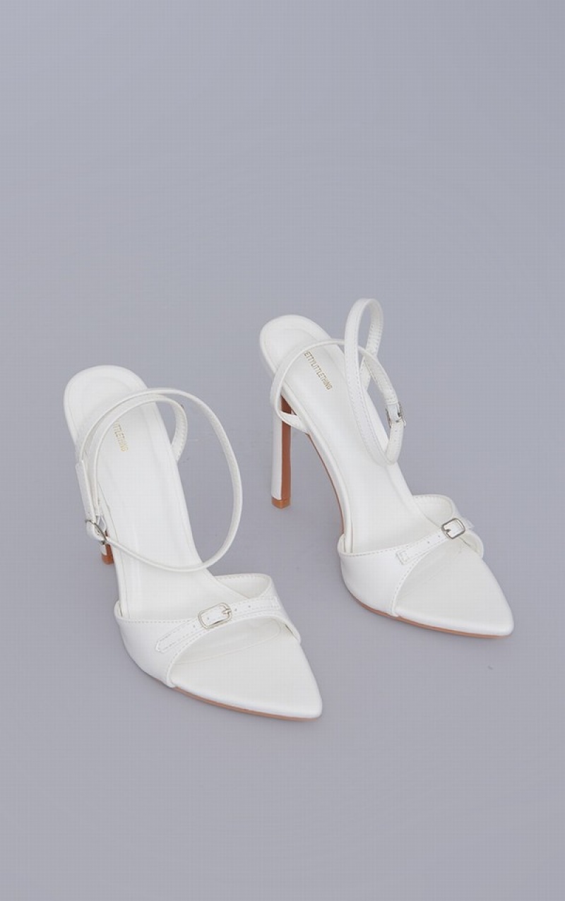 White Pretty Little Thing Pointed Toe Barely There Buckle Strappys Heels | YDOEPQW-15