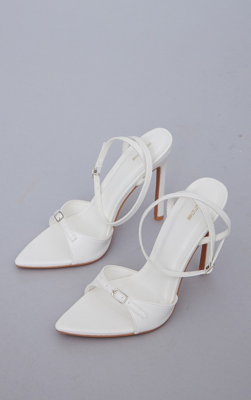 White Pretty Little Thing Pointed Toe Barely There Buckle Strappys Heels | YDOEPQW-15