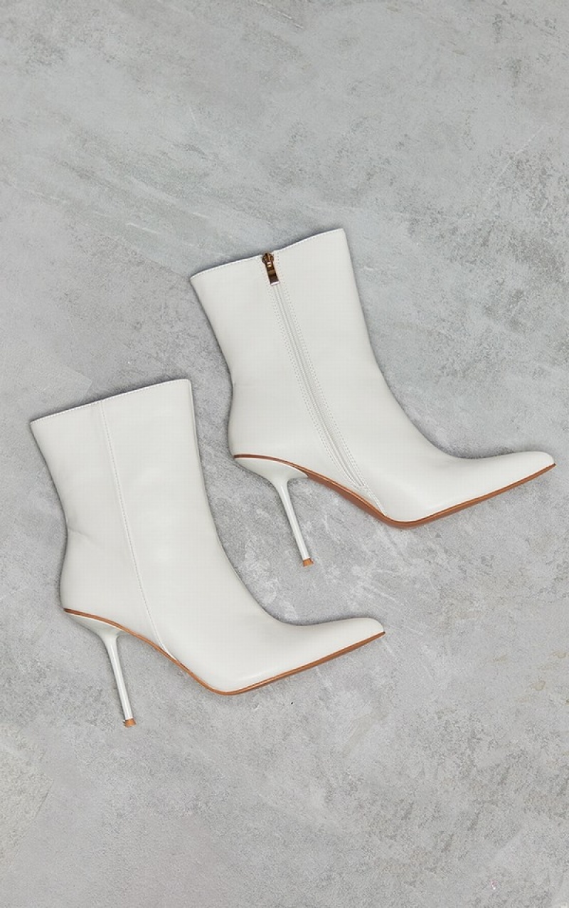 White Pretty Little Thing Pu Point Toe Mid Boots | ISNDGTO-96