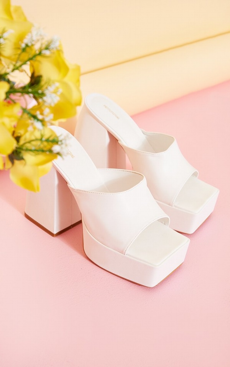 White Pretty Little Thing Pu Square Toe Extreme Platforms Heels | UFGCQSR-30