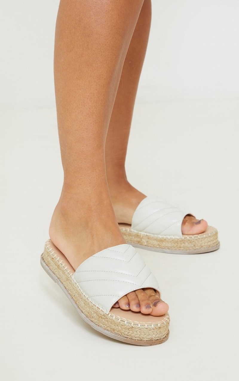 White Pretty Little Thing Quiltedform Espadrille Sandals | HSADGWX-63