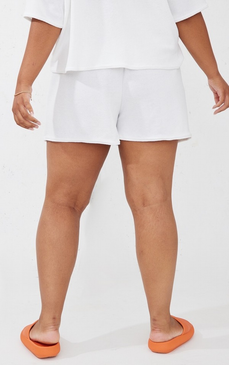 White Pretty Little Thing RENEW Plus Towelling Button Up Floaty Shorts | NDREGKH-96