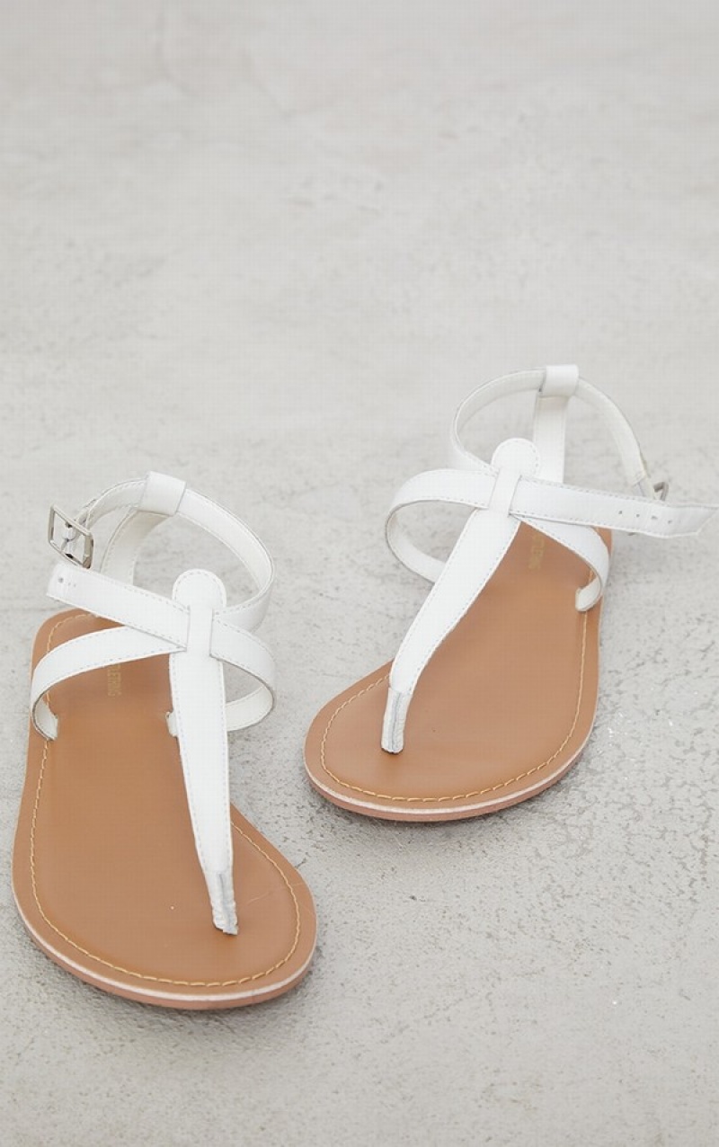 White Pretty Little Thing Real Leather Basic Toe Strap Sandals | GQAFTJW-28