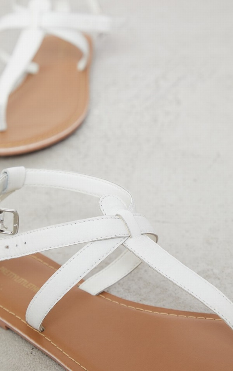 White Pretty Little Thing Real Leather Basic Toe Strap Sandals | GQAFTJW-28