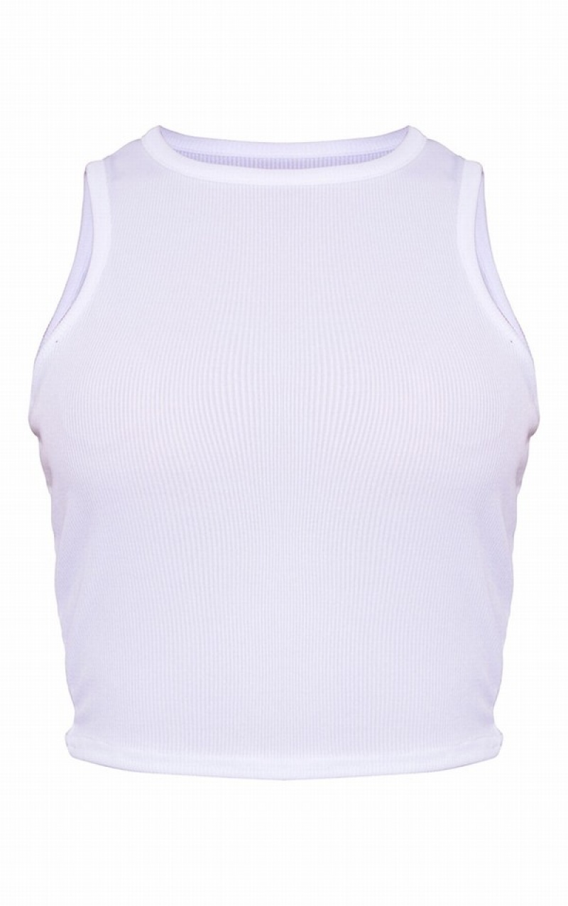 White Pretty Little Thing Rib Sleeveless Racer Neck Tanks | SWNYKBD-31