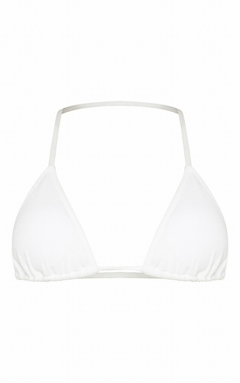 White Pretty Little Thing Ribbed Padded Triangle Bikini Tops | RBTYZFC-28