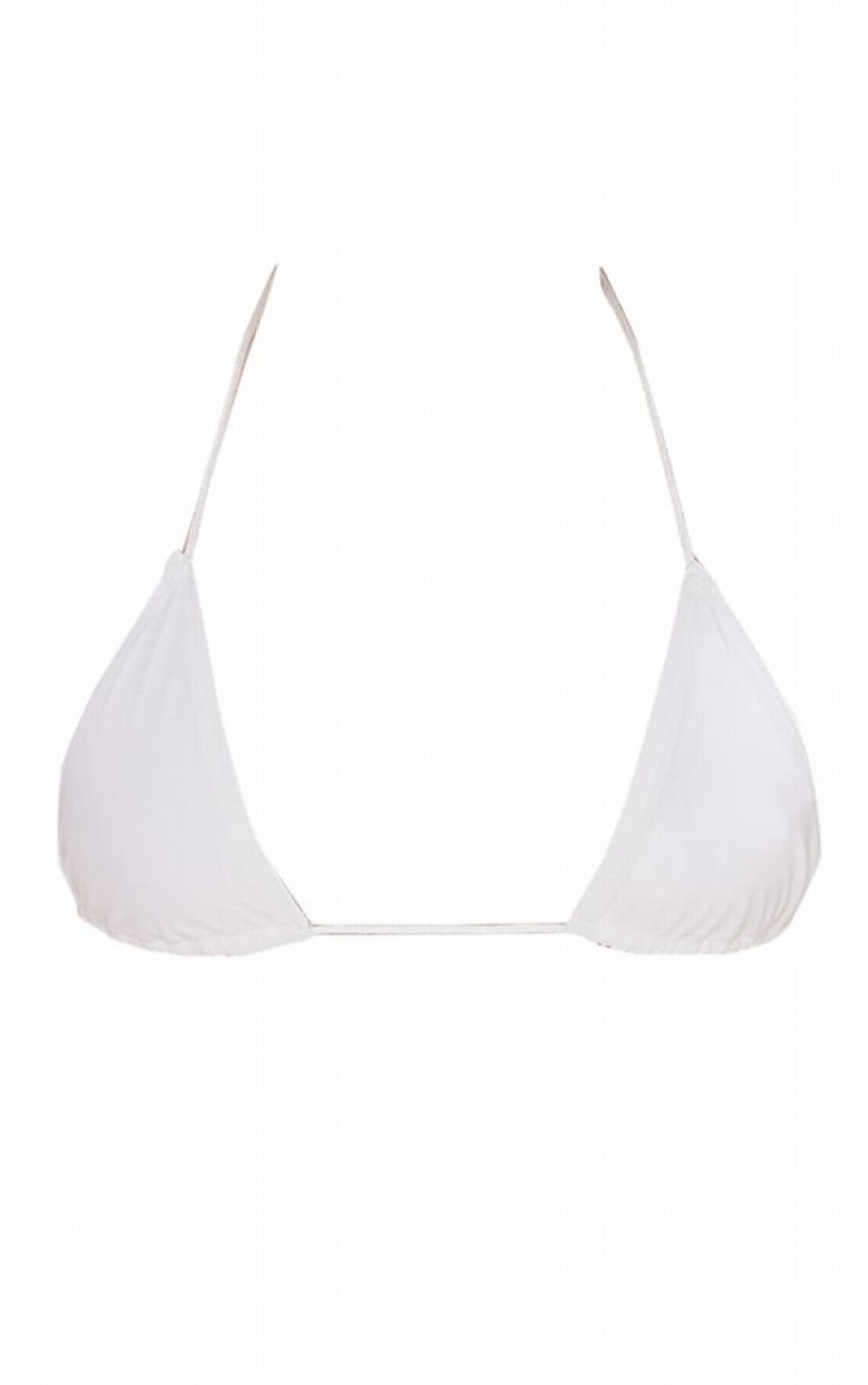 White Pretty Little Thing Rope Tie Triangle Bikini Tops | POKBQFY-06