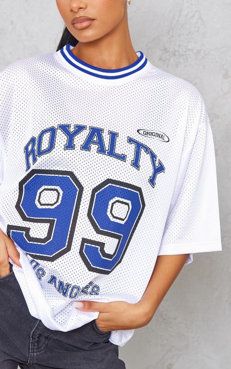 White Pretty Little Thing Royalty Mesh Baseball T-shirts | UJLOQSE-82