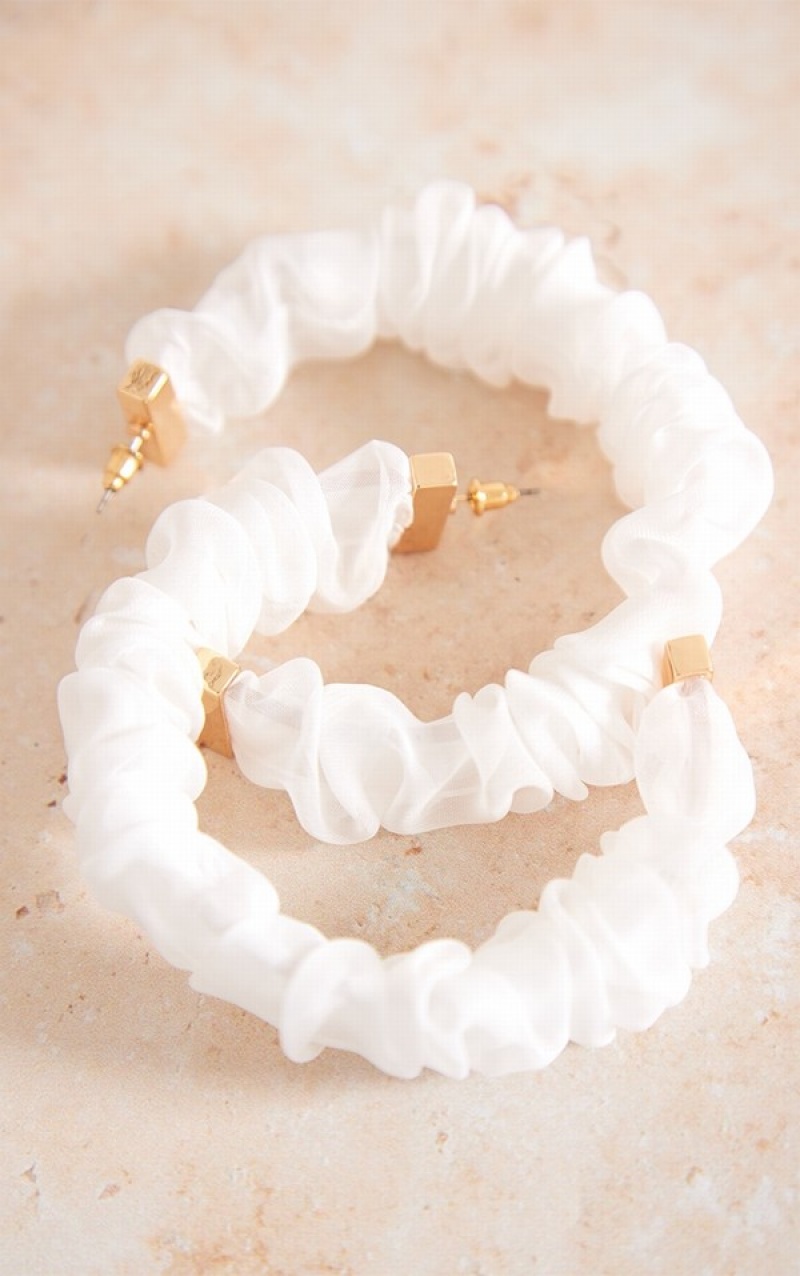 White Pretty Little Thing Ruffle Chiffon Statement Hoop Jewelry | JAYTPLZ-60