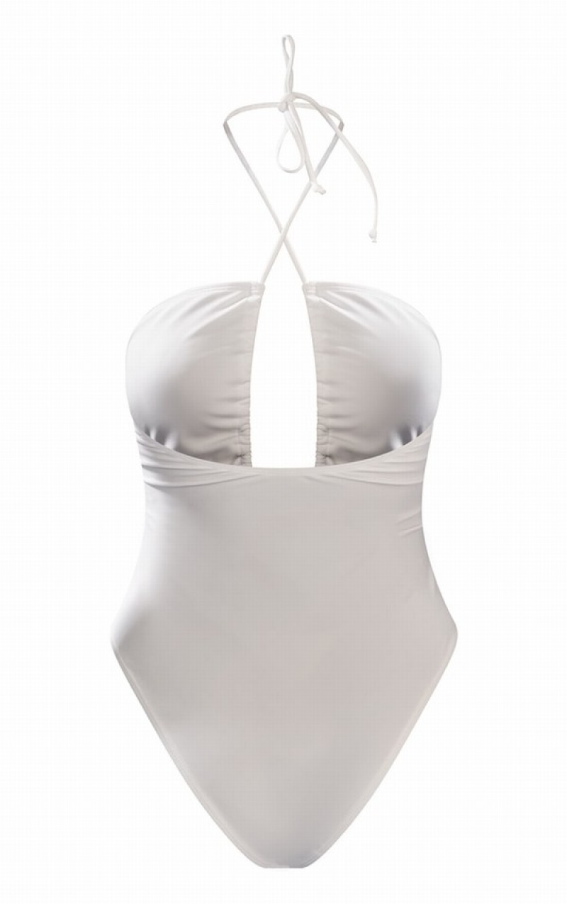 White Pretty Little Thing Scoop Neck Ruched Swimsuits | IVZWNYM-32