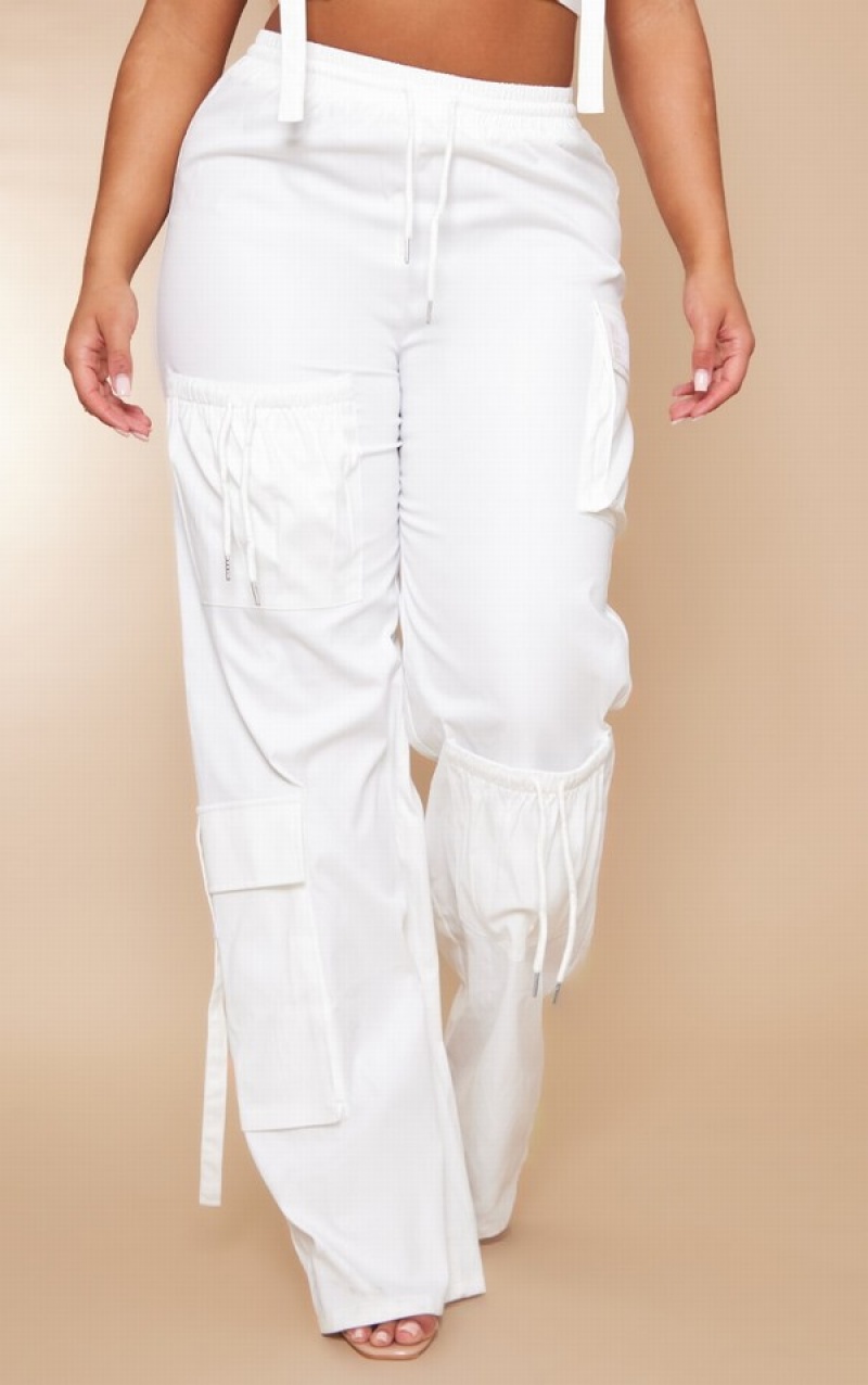 White Pretty Little Thing Shape Cargo Pocket Detail Wide Leg Sweatpants | QIZNCYO-93