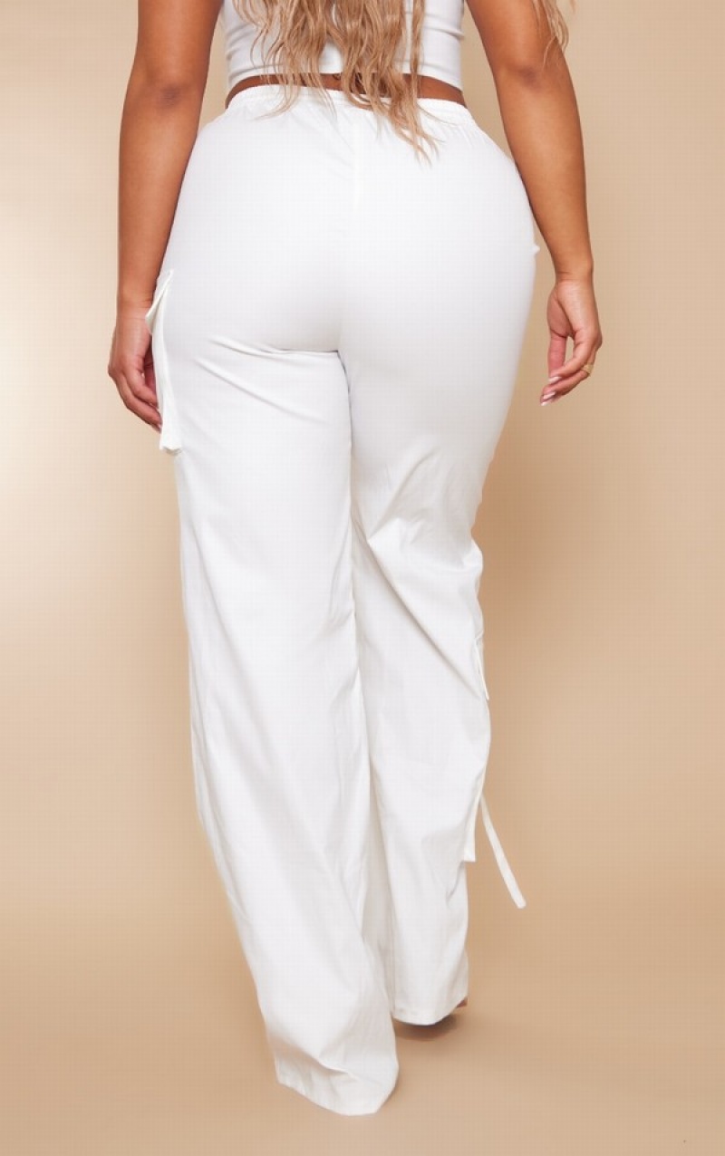 White Pretty Little Thing Shape Cargo Pocket Detail Wide Leg Sweatpants | QIZNCYO-93