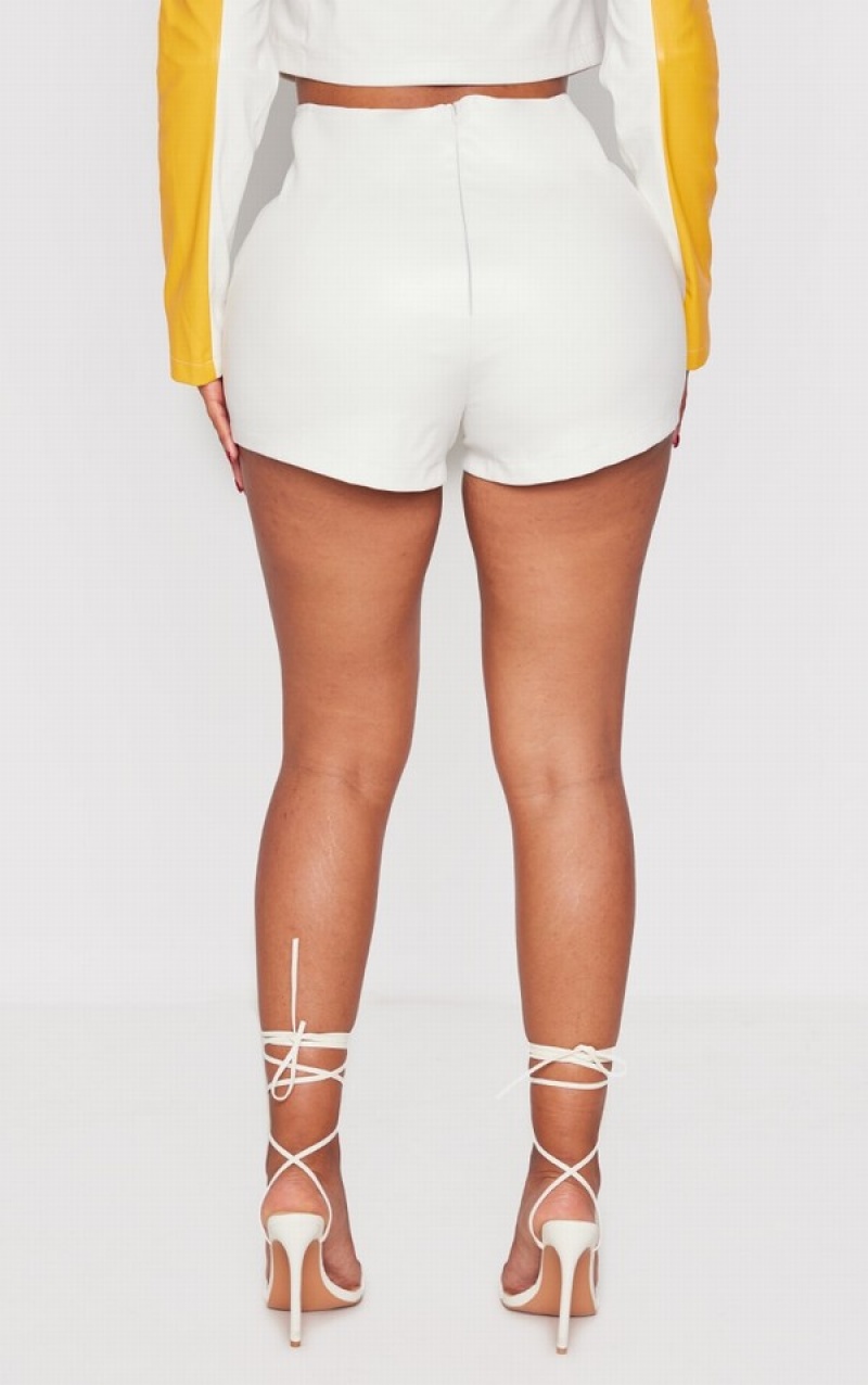 White Pretty Little Thing Shape Faux Leather Dip Waist Shorts | WBQYEZF-45