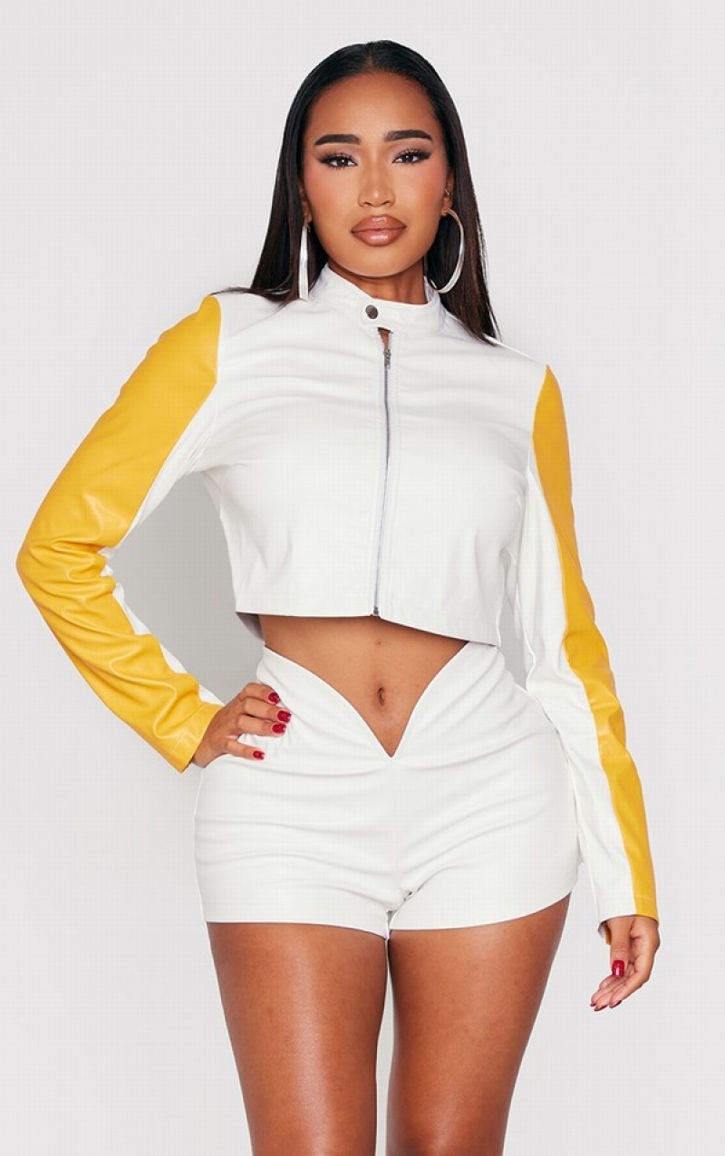 White Pretty Little Thing Shape Faux Leather Dip Waist Shorts | WBQYEZF-45