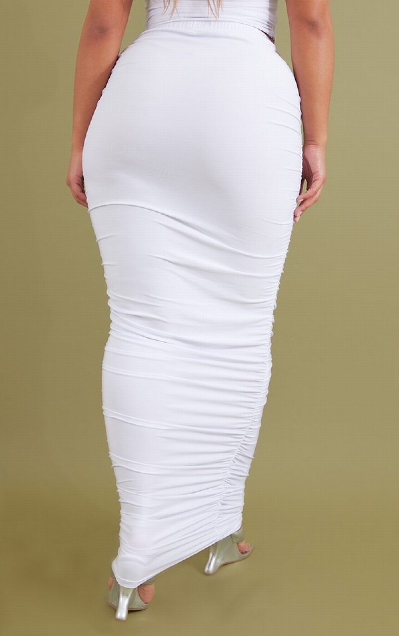 White Pretty Little Thing Shape Slinky Ruched Midaxi Bodycon Skirts | ISGLTVK-97