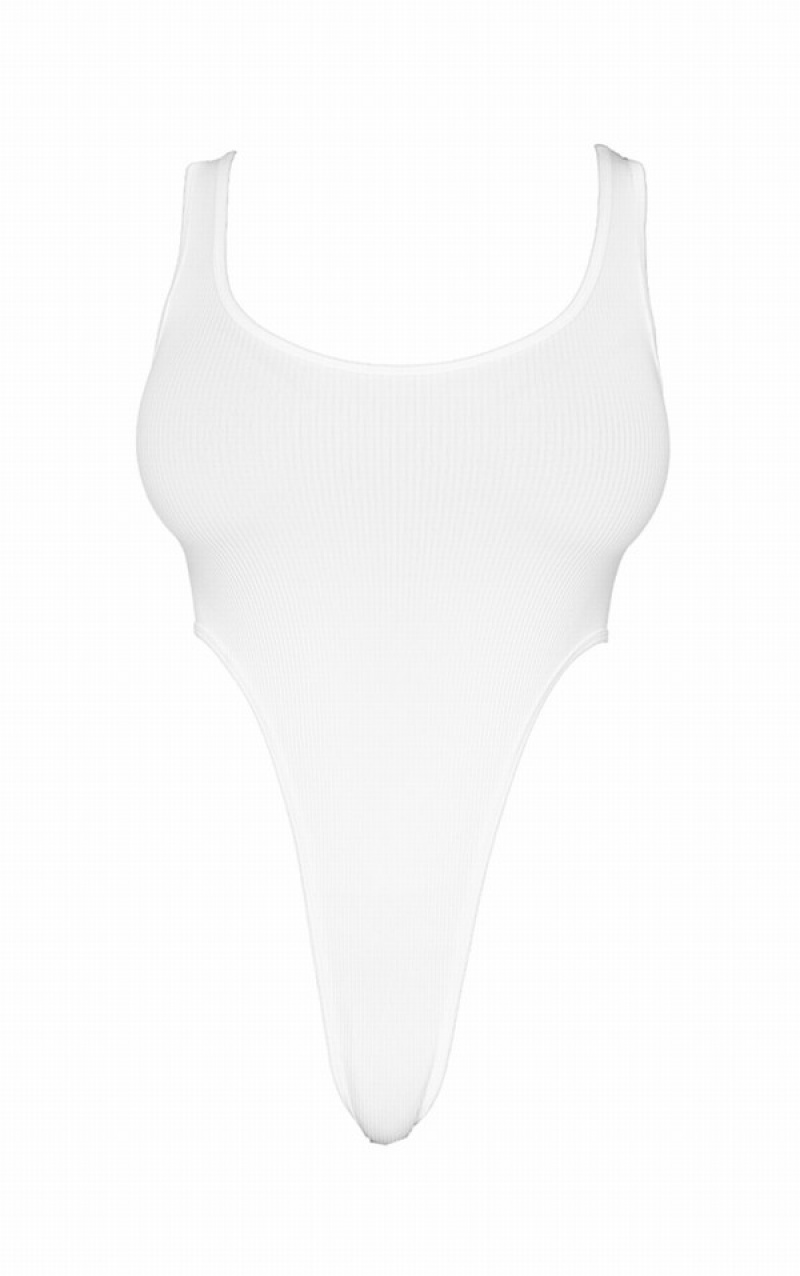 White Pretty Little Thing Shape StructuSnatched Rib High Rise Bodysuits | PXWHEVI-57