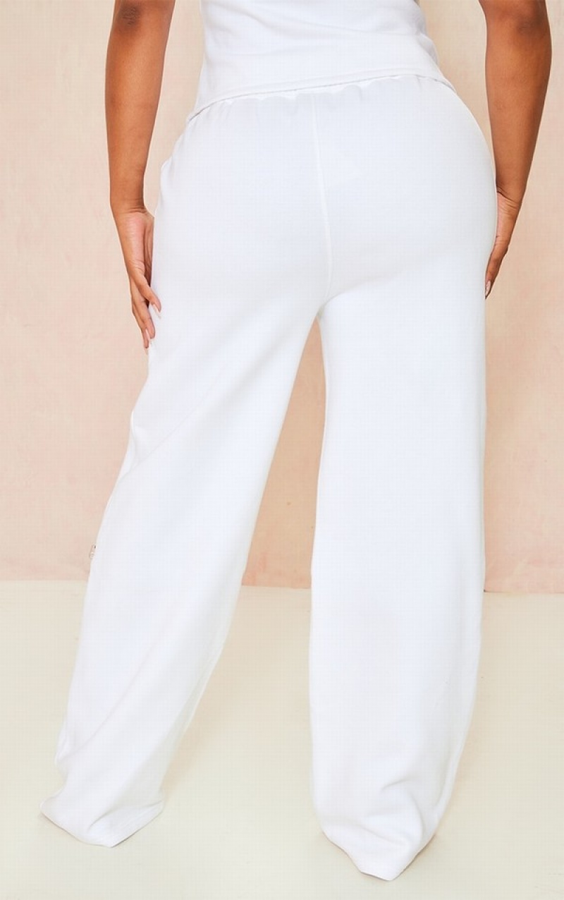 White Pretty Little Thing Shape Utility Zip Front Wide Leg Sweatpants | EZLAJNW-58