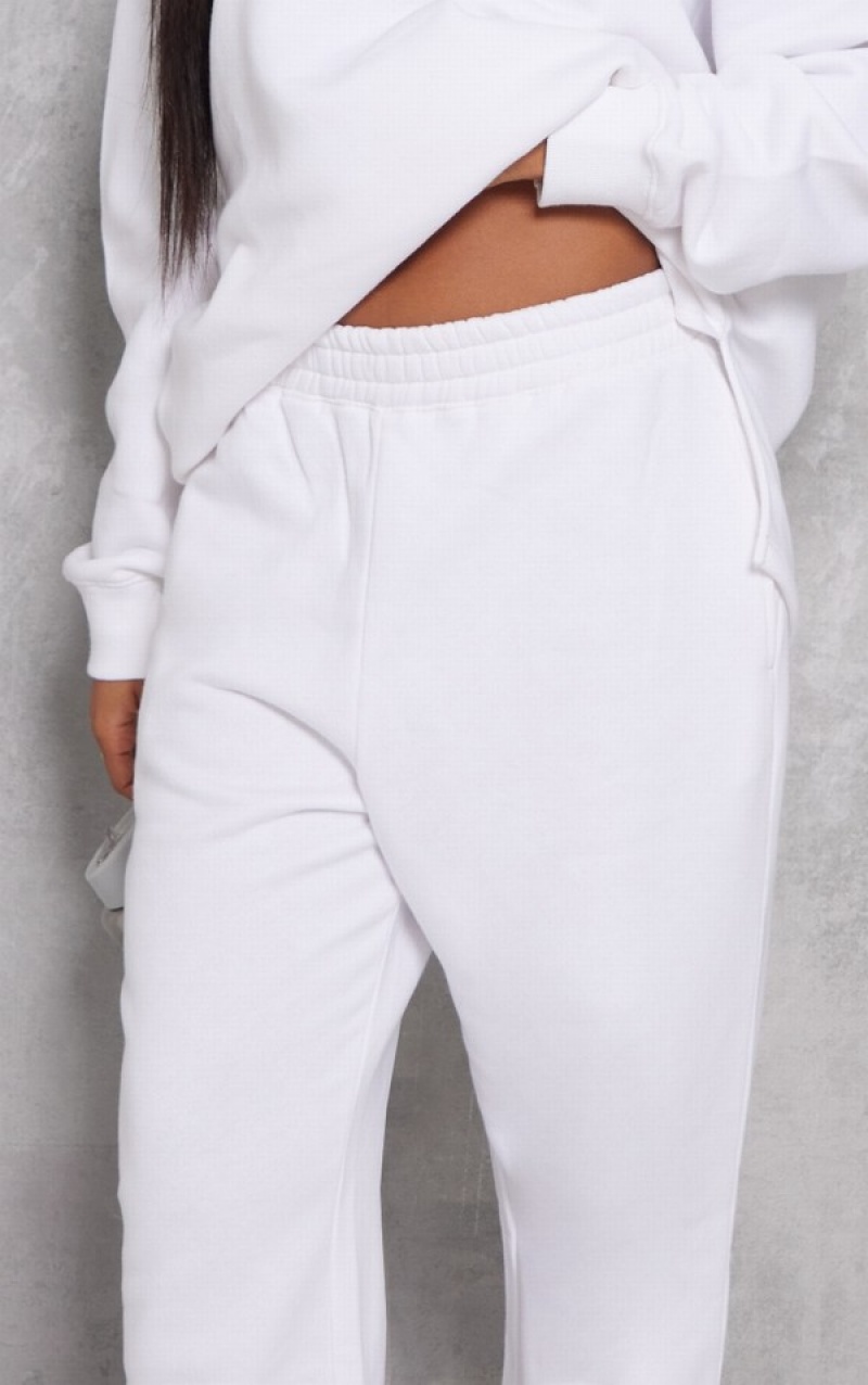 White Pretty Little Thing ShirWaist Seam Front Wide Leg Sweatpants | IYFAQRO-20