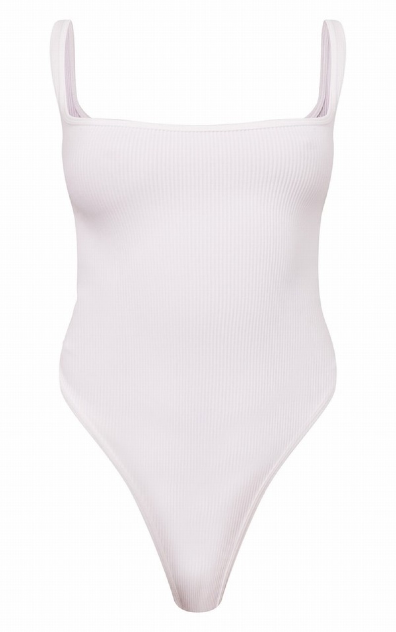 White Pretty Little Thing Snatched Rib Square Neck Sleeveless Bodysuits | IGVXJKW-59