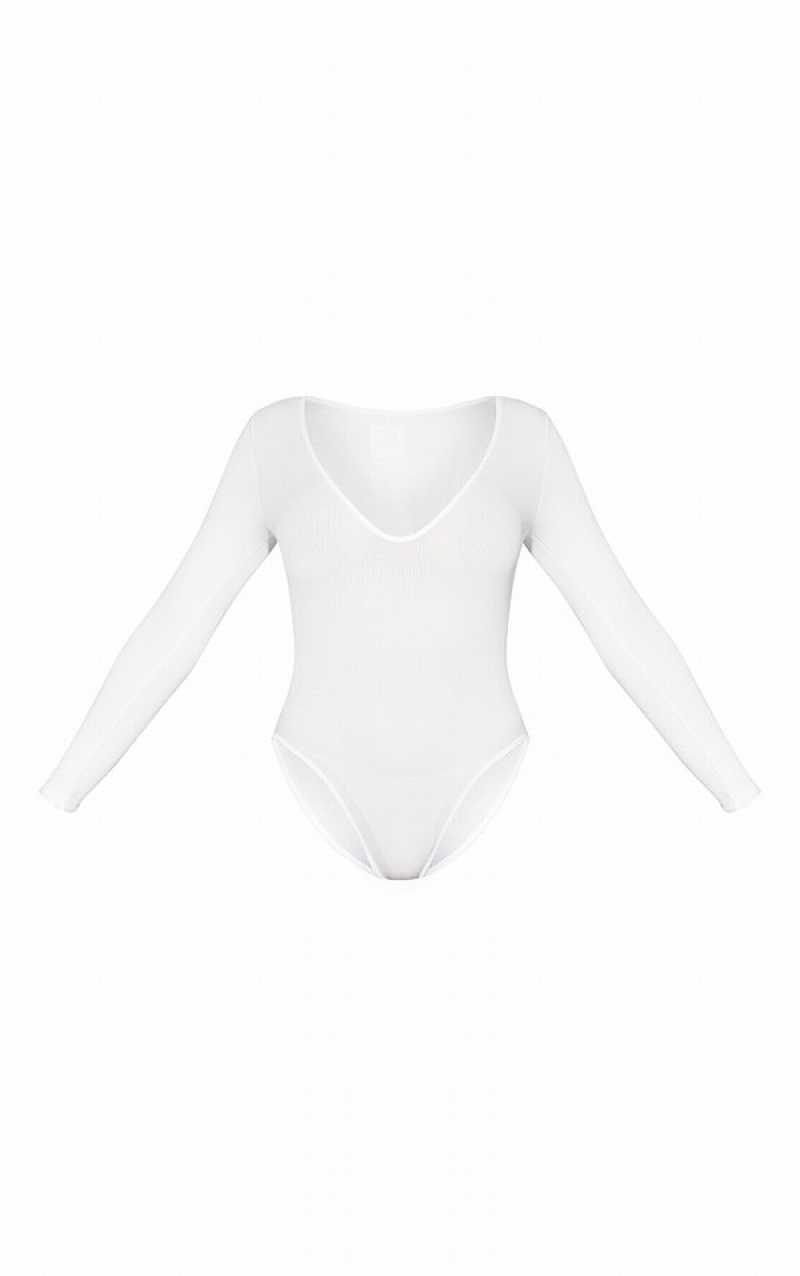 White Pretty Little Thing Snatched Rib Scoop Neck Bodysuits | WBAYJMR-40