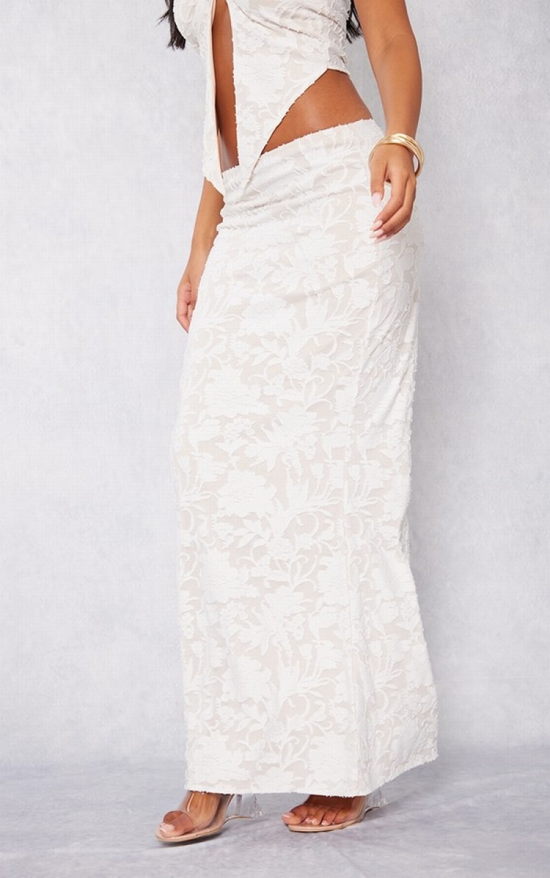 White Pretty Little Thing Tall Floral Detail Maxi Skirts | ADXBGWU-86