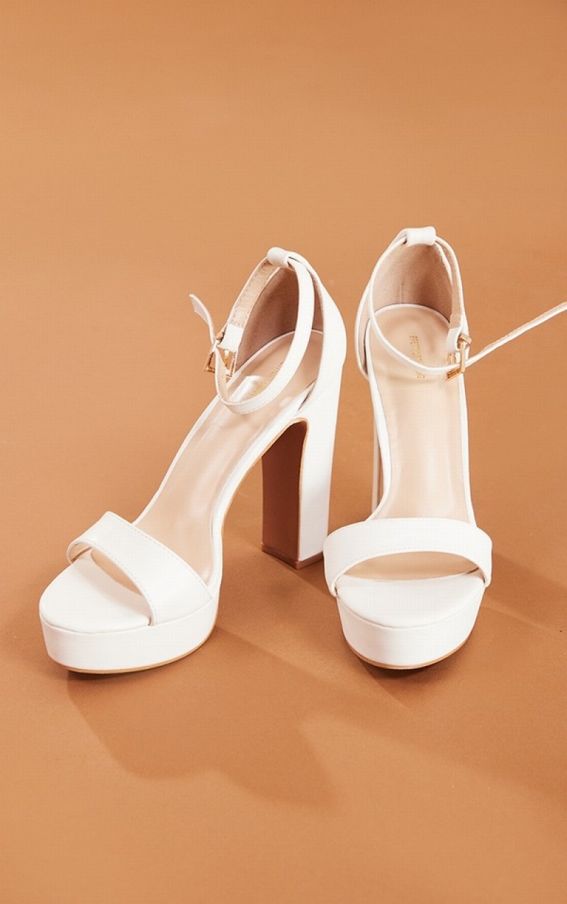 White Pretty Little Thing Taya PU Platform Heels | WPMAIJS-85