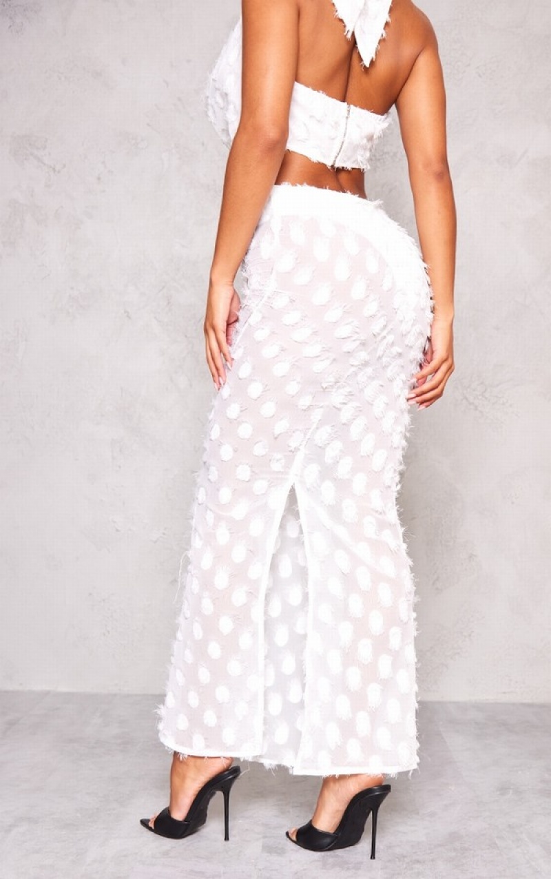 White Pretty Little Thing TextuChiffon Low Rise Maxi Skirts | SNJRPEU-25