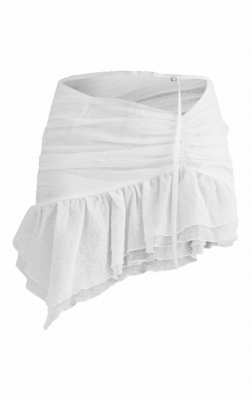 White Pretty Little Thing TextuChiffon Ruffle Hem Skirts | LGZXMWE-79