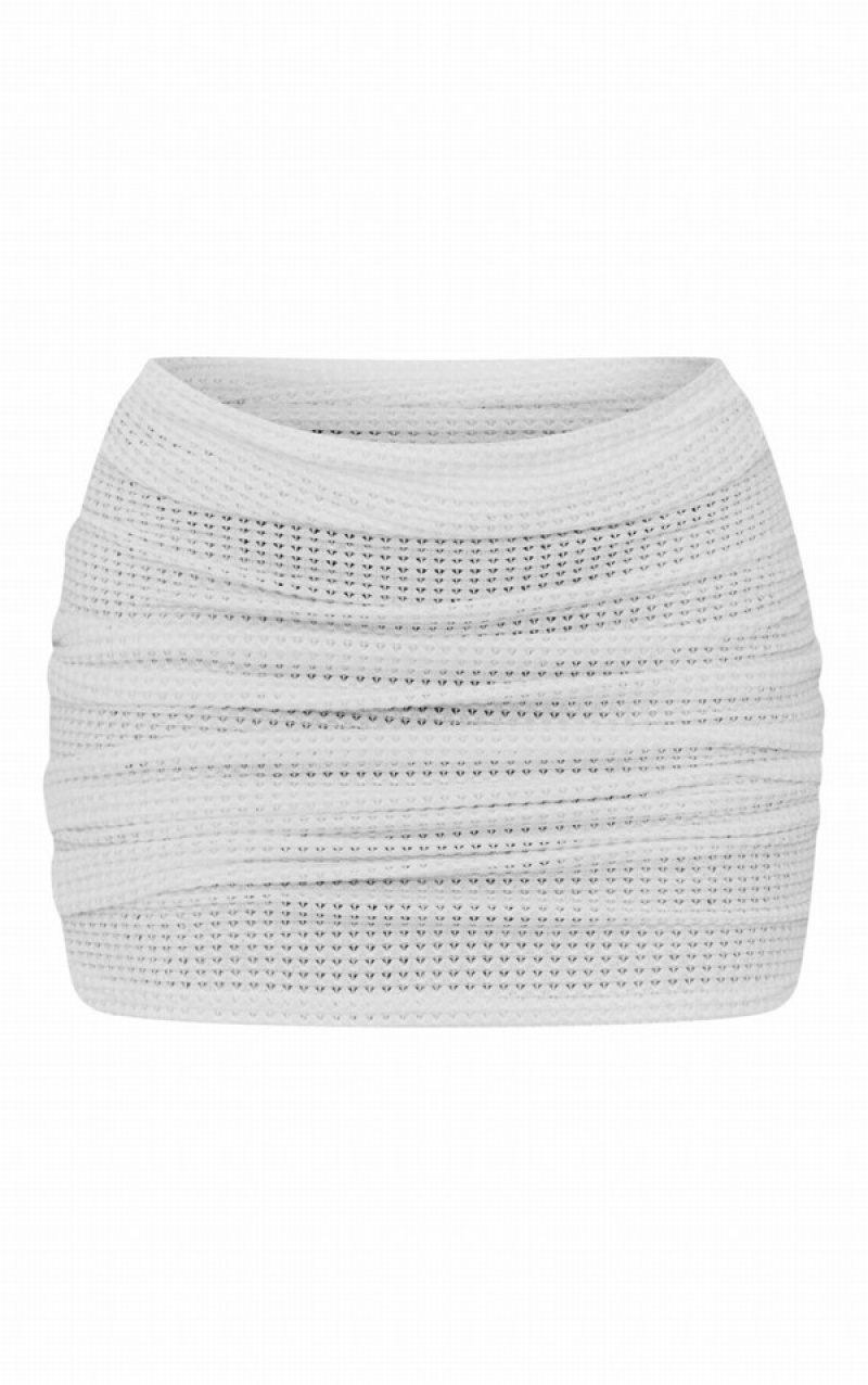 White Pretty Little Thing TextuRuched High Waisted Skirts | ZSNUTDX-56