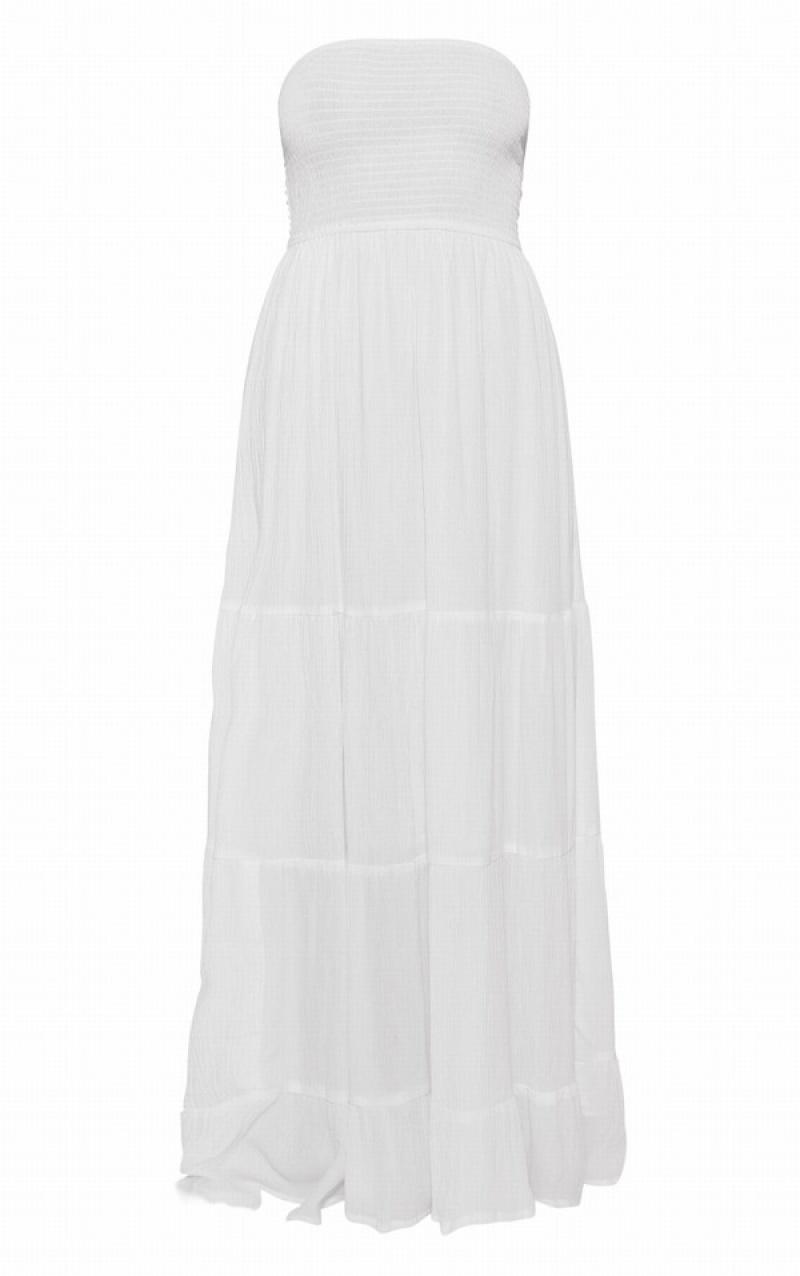 White Pretty Little Thing TextuShirBandeau TieFloaty Maxi Dresses | HPXCZOM-76