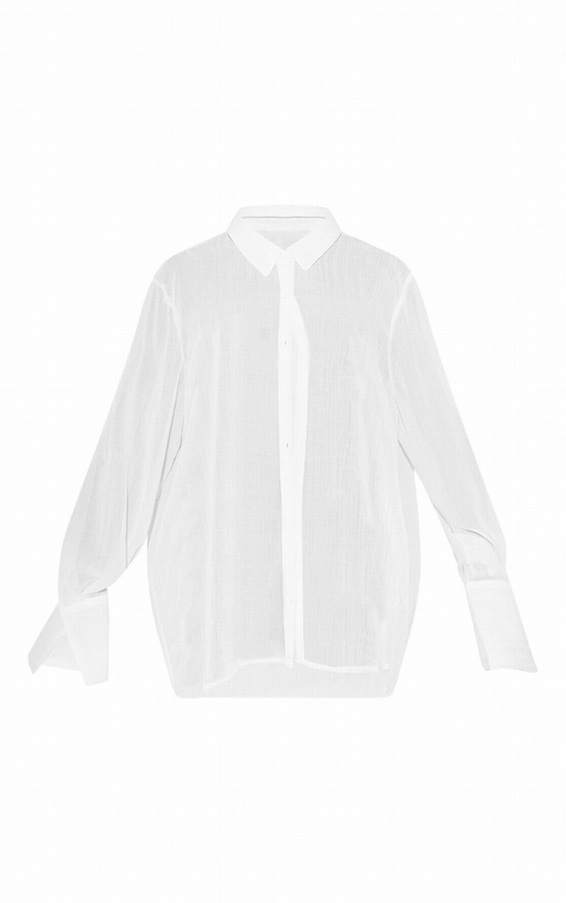 White Pretty Little Thing TextuStripe Woven Oversized Shirts | KWXSNAC-98