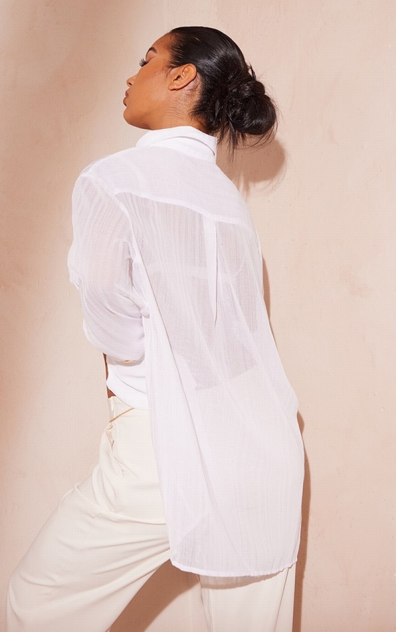 White Pretty Little Thing TextuStripe Woven Oversized Shirts | KWXSNAC-98