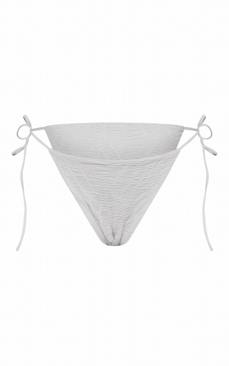 White Pretty Little Thing TextuV Front Tie Side Bikini Bottoms | VNWJMZX-08