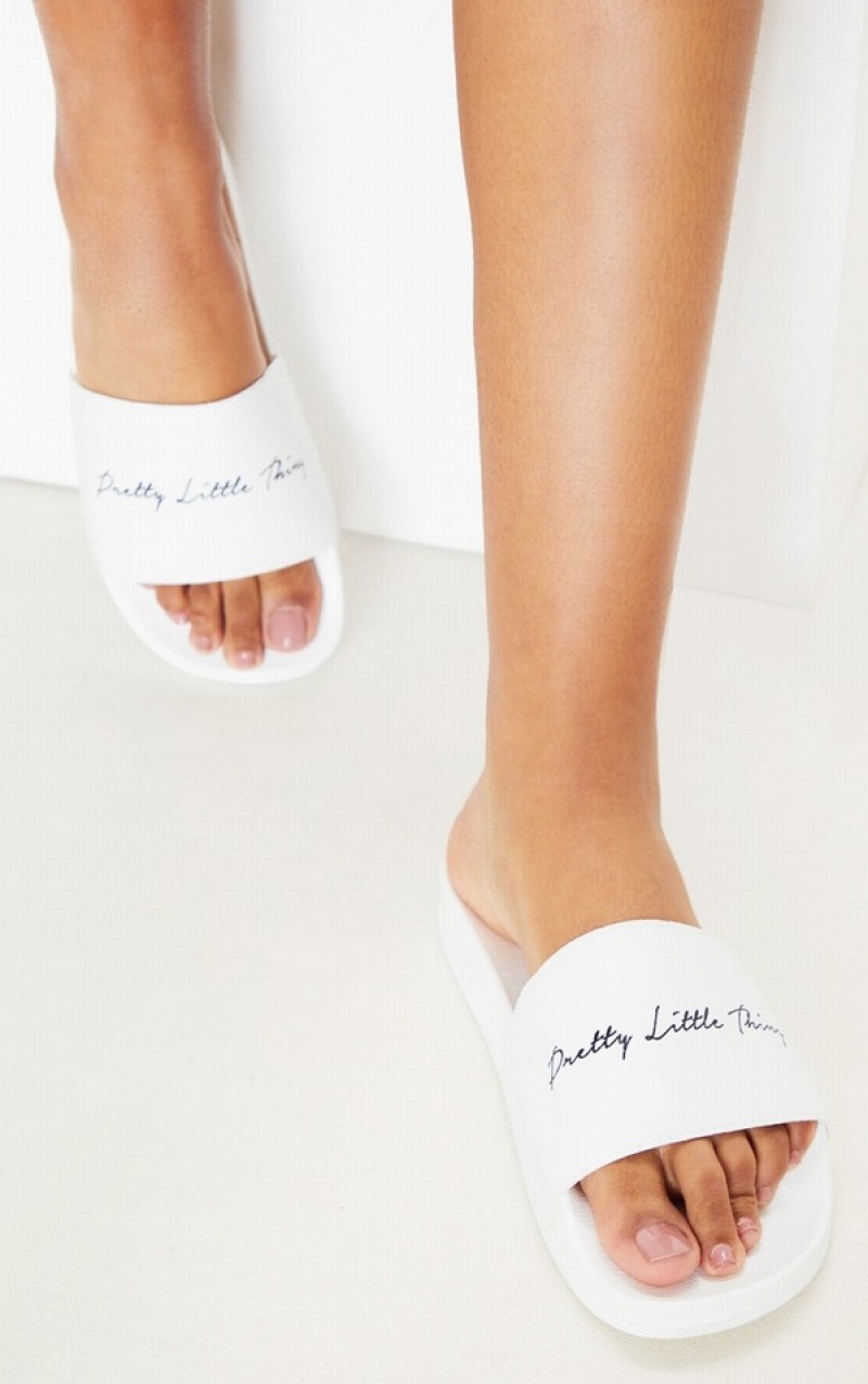 White Pretty Little Thing Unicorn Slides | XJHKNIM-57