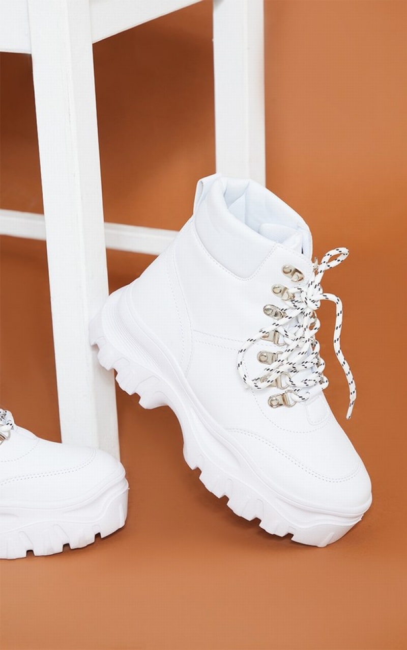 White Pretty Little Thing Whiteform Chunky Combat Boots | KNFHJVZ-92